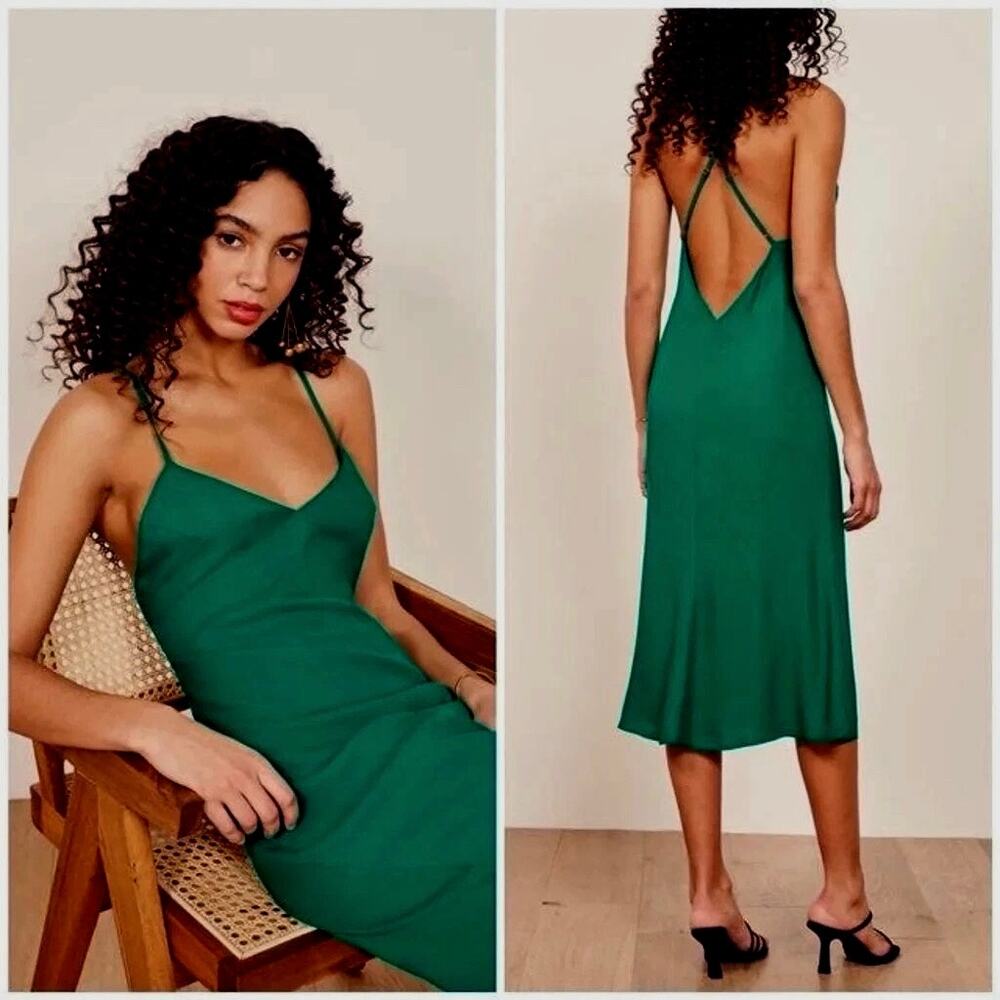 Reformation Kat Dark Green Midi Slip Dress